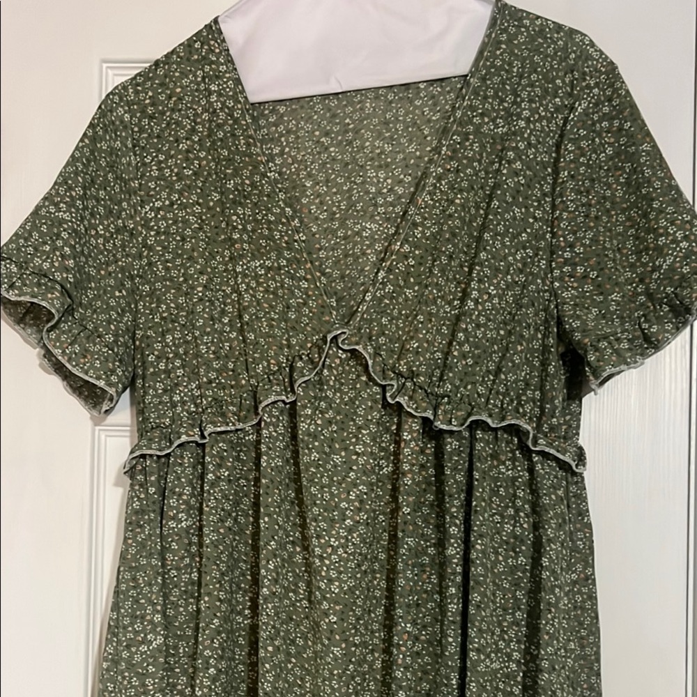 Floral Green Dress with Ruffle Details